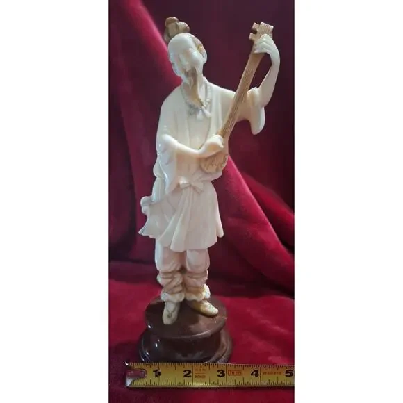 Alabaster Figure Oriental Man w/Instrument- Alabastros Martisa Sl, Spain- Wow!